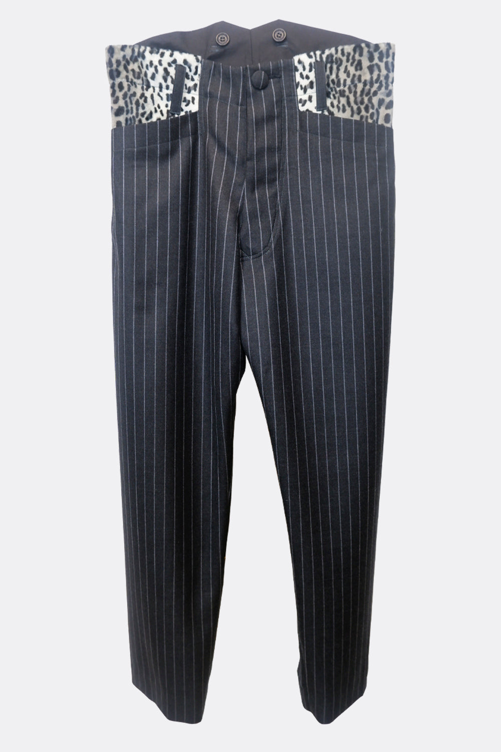 CAVALRY TROUSERS IN GREY STRIPE WITH LEOPARD CONTRAST (made to order)-menswear-A Child Of The Jago