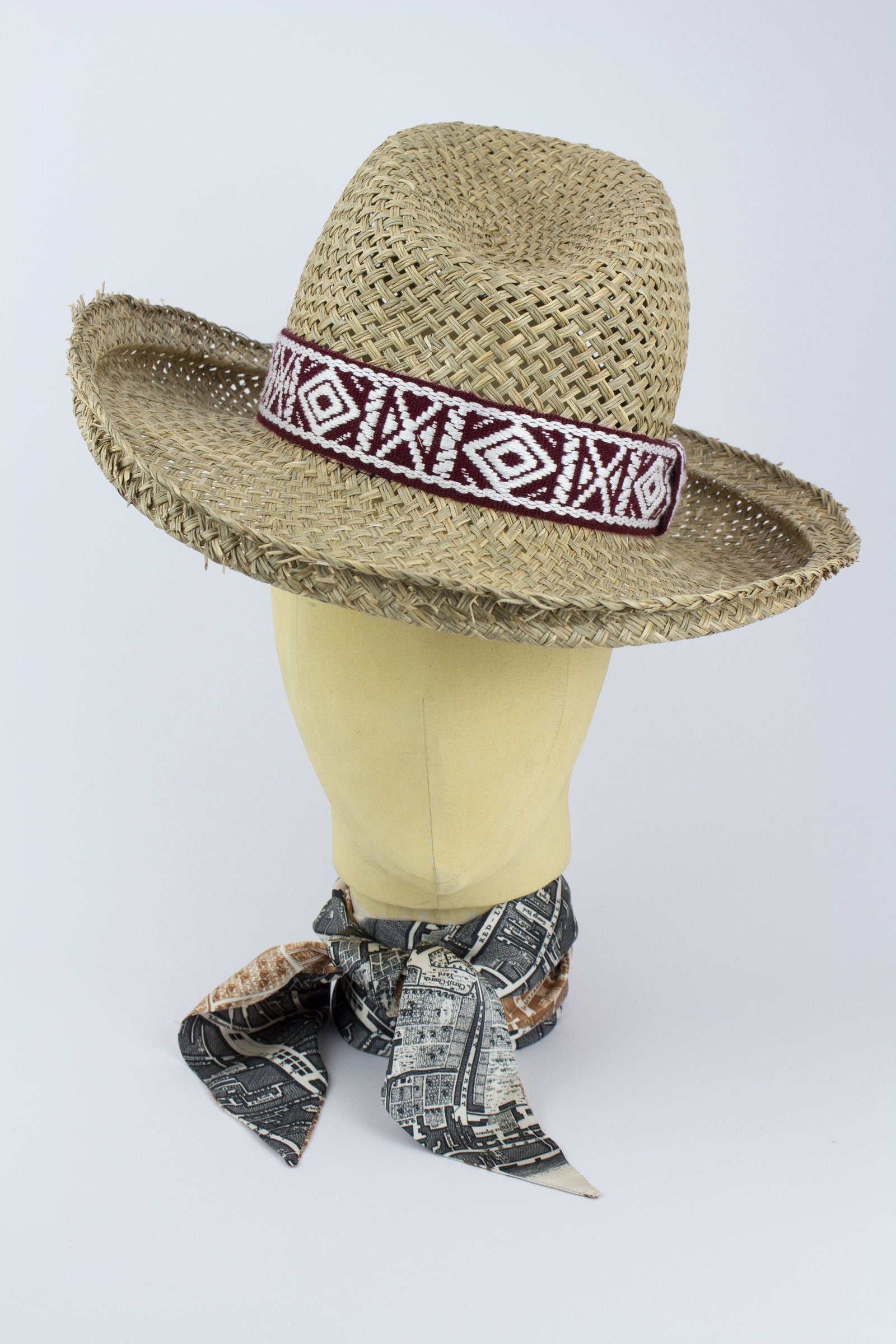 STRAW HIGHWAYMAN - BURGUNDY NAVAJO BAND-hats-A Child Of The Jago