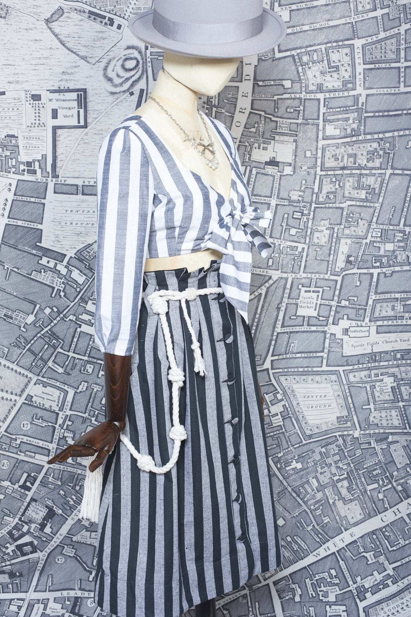 BONNY SKIRT IN BLACK AND GREY STRIPE-womenswear-A Child Of The Jago