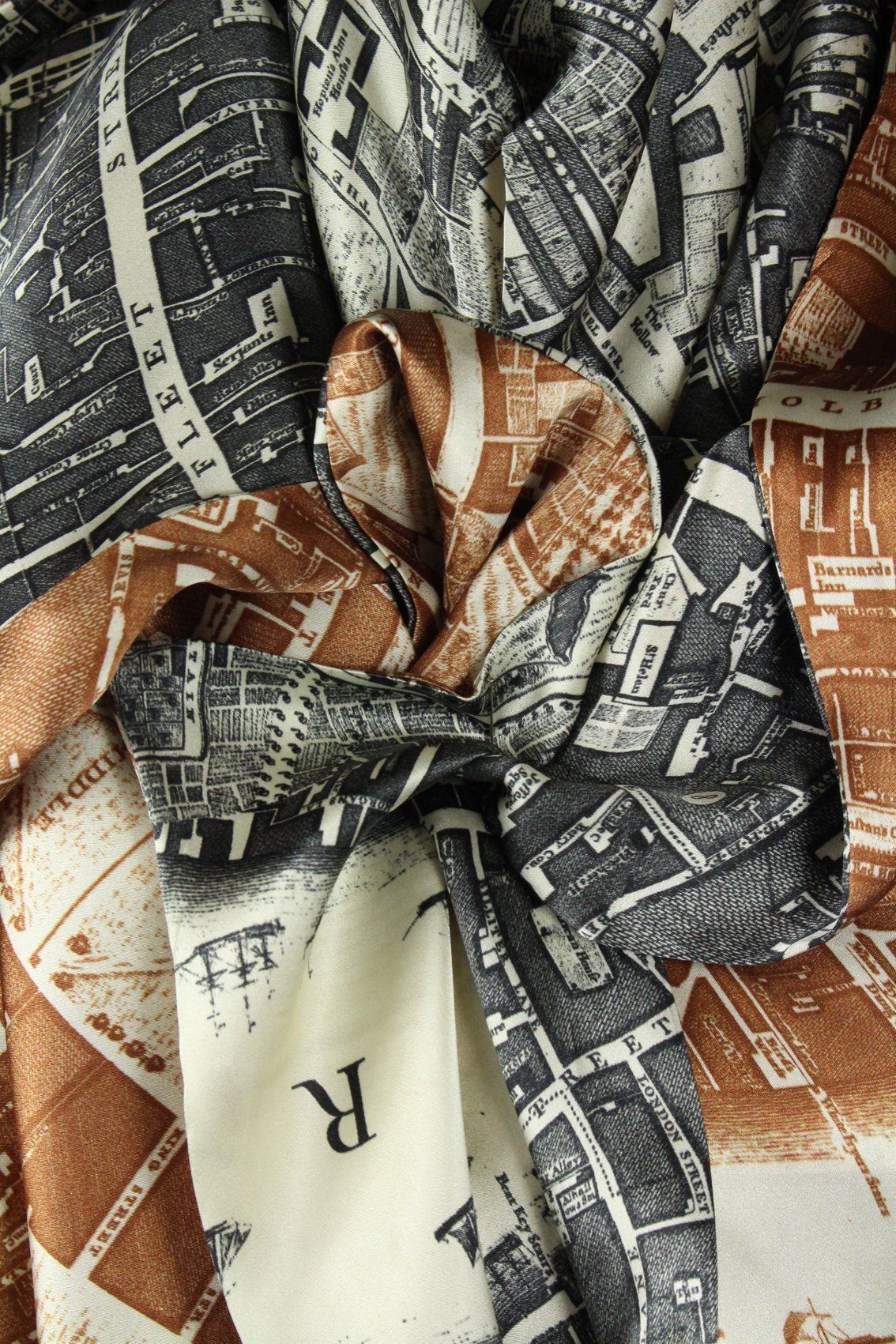 LARGE SILK SQUARE SCARF IN BROWN AND CHARCOAL BOUNDARY-accessories-A Child Of The Jago