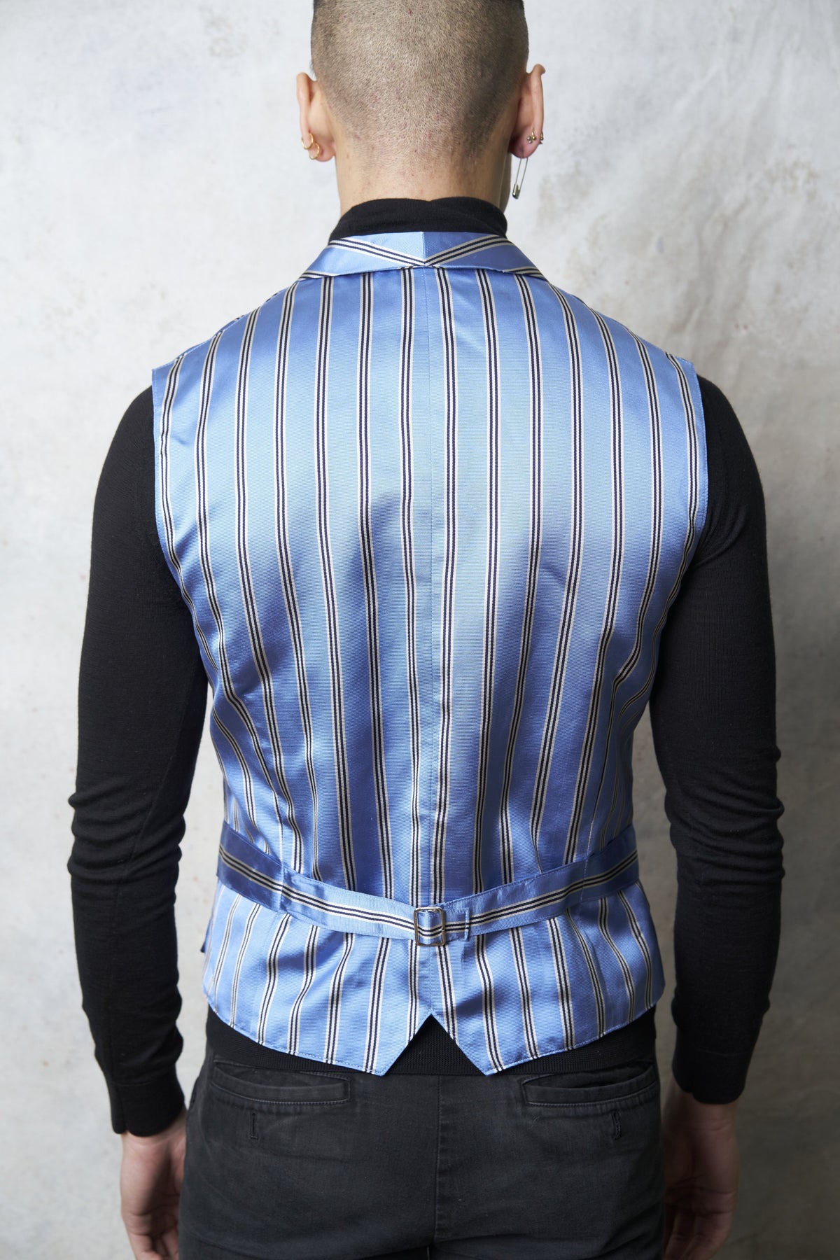 SHAWL COLLAR WAISTCOAT IN BLUE ROCHESTER SILK (made to order)-menswear-A Child Of The Jago