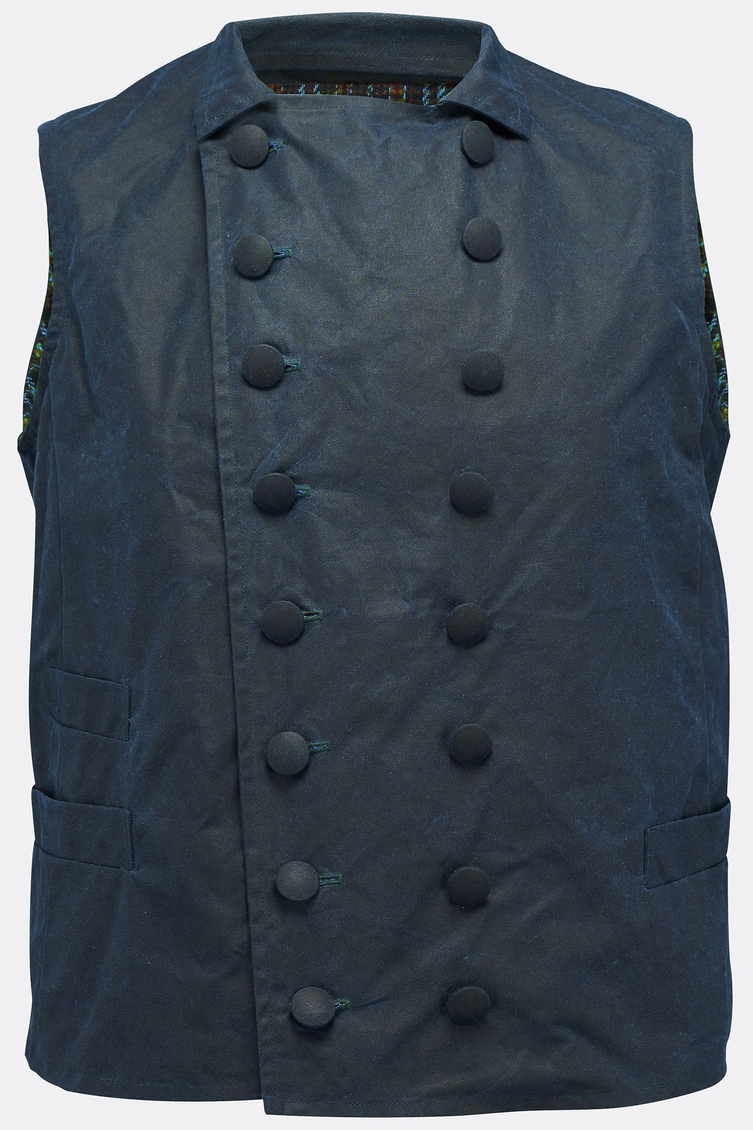 SHEPPARD WAISTCOAT IN NAVY WAXED COTTON-menswear-A Child Of The Jago